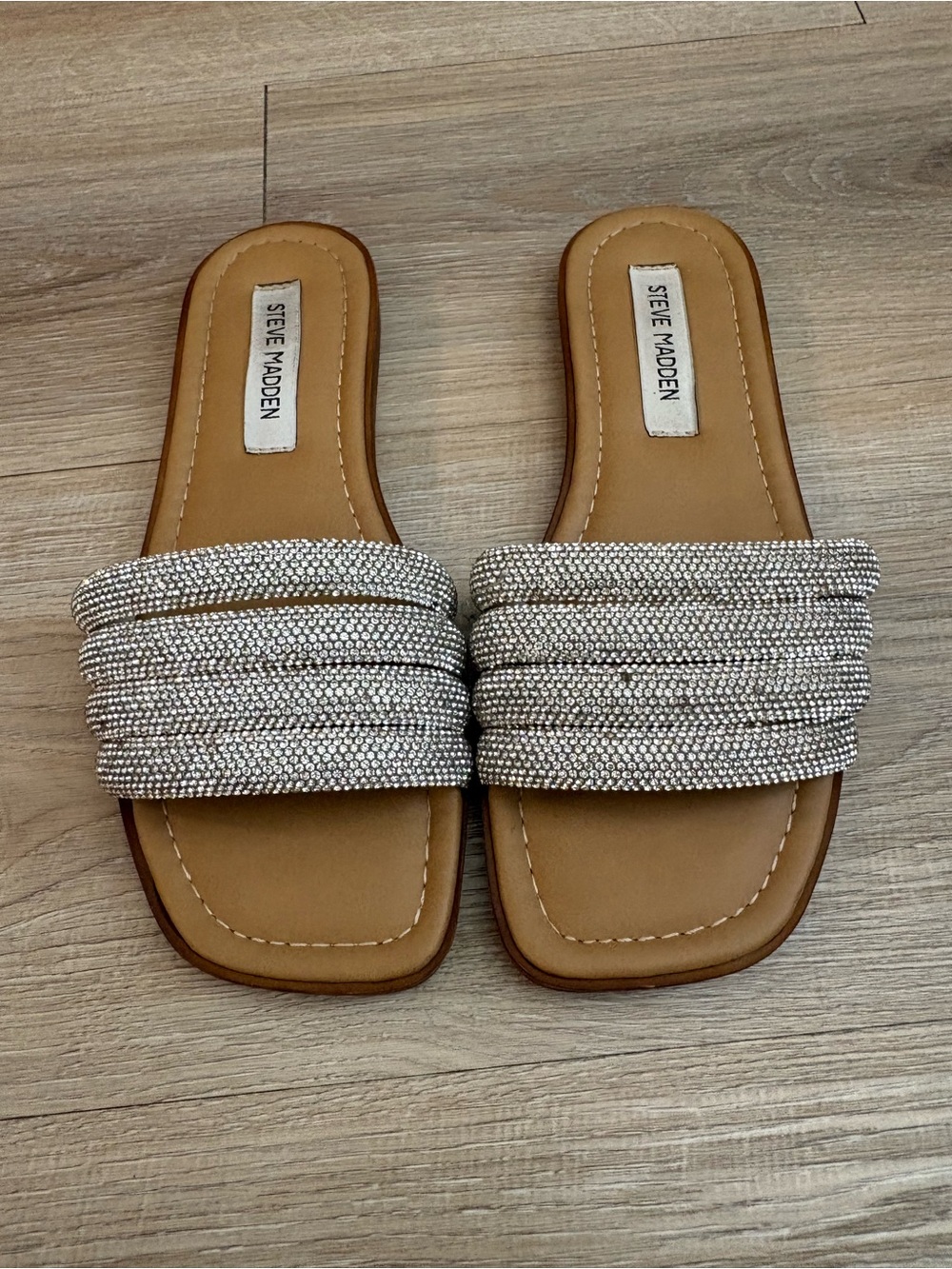 Steve Madden Silver Beaded Slide Sandals